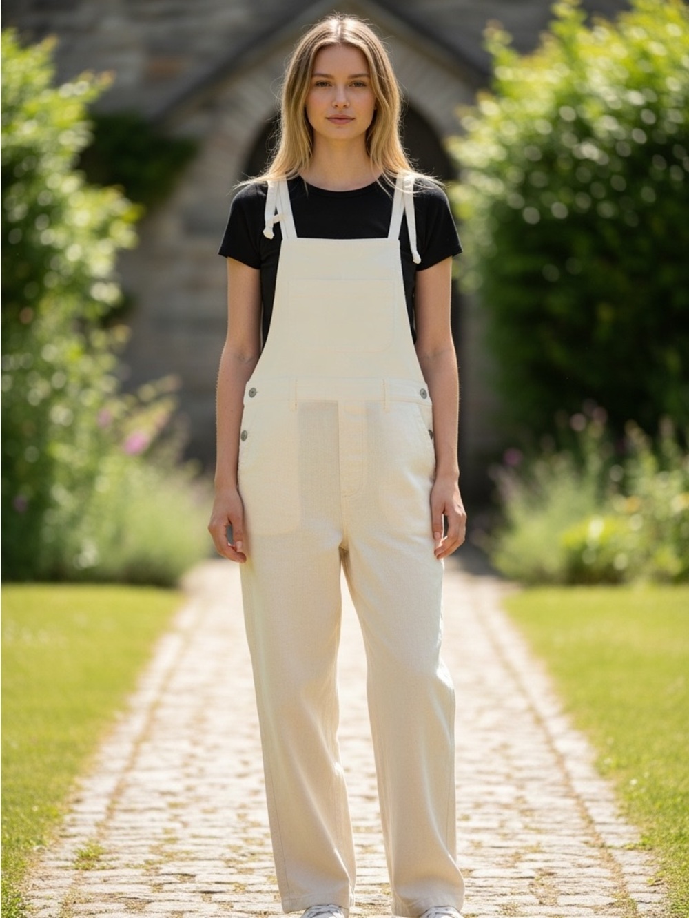 American Eagle Cotton Overalls Small Cream Adjustable Straps Comfy Casual Chic
